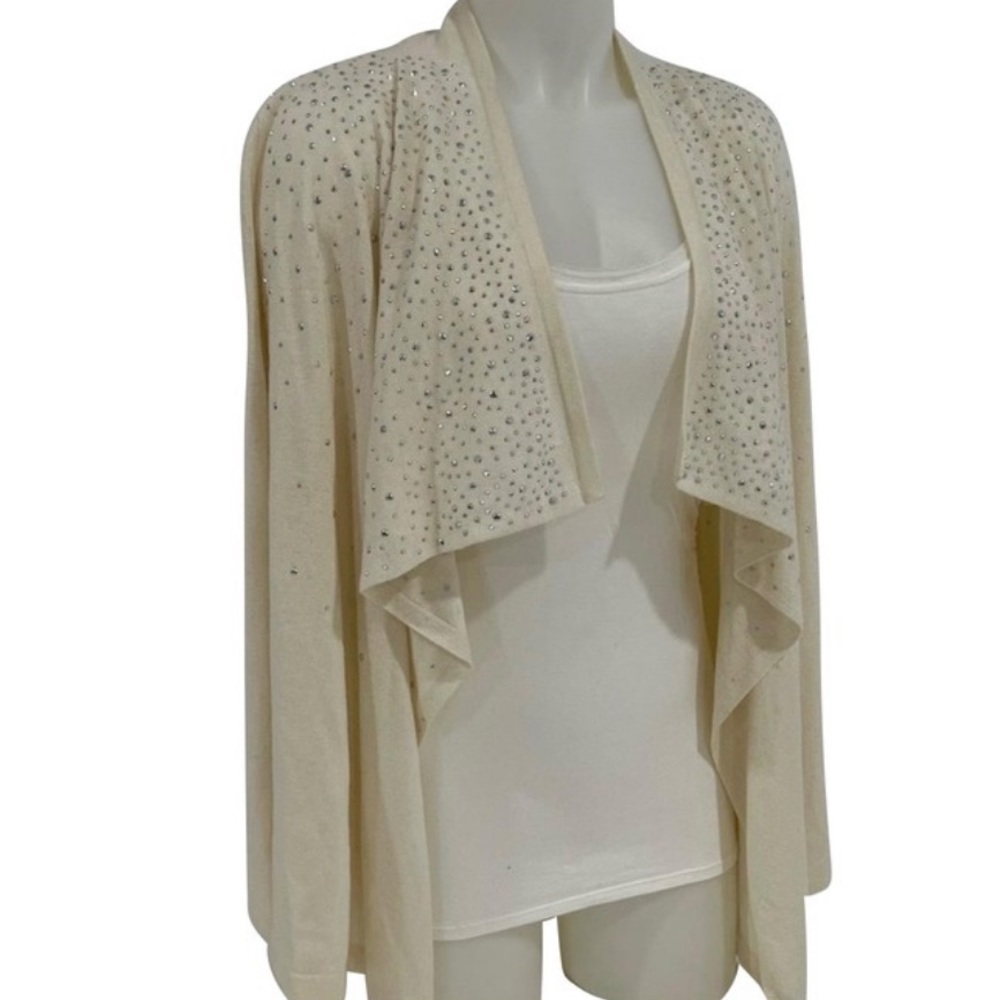 NWT INC Ivory/Buttercream Cascading Studded Long Sleeve Wrap Sweater Size Small